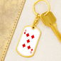 5 of Diamonds Gambler Keychain Stainless Steel or 18k Gold Dog Tag Keyring-Express Your Love Gifts