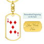 5 of Diamonds Gambler Keychain Stainless Steel or 18k Gold Dog Tag Keyring-Express Your Love Gifts