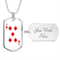 5 of Diamonds Gambler Necklace Stainless Steel or 18k Gold Dog Tag 24" Chain-Express Your Love Gifts