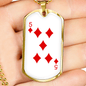 5 of Diamonds Gambler Necklace Stainless Steel or 18k Gold Dog Tag 24" Chain-Express Your Love Gifts