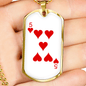 5 of Hearts Gambler Necklace Stainless Steel or 18k Gold Dog Tag 24" Chain-Express Your Love Gifts