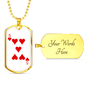 5 of Hearts Gambler Necklace Stainless Steel or 18k Gold Dog Tag 24" Chain-Express Your Love Gifts