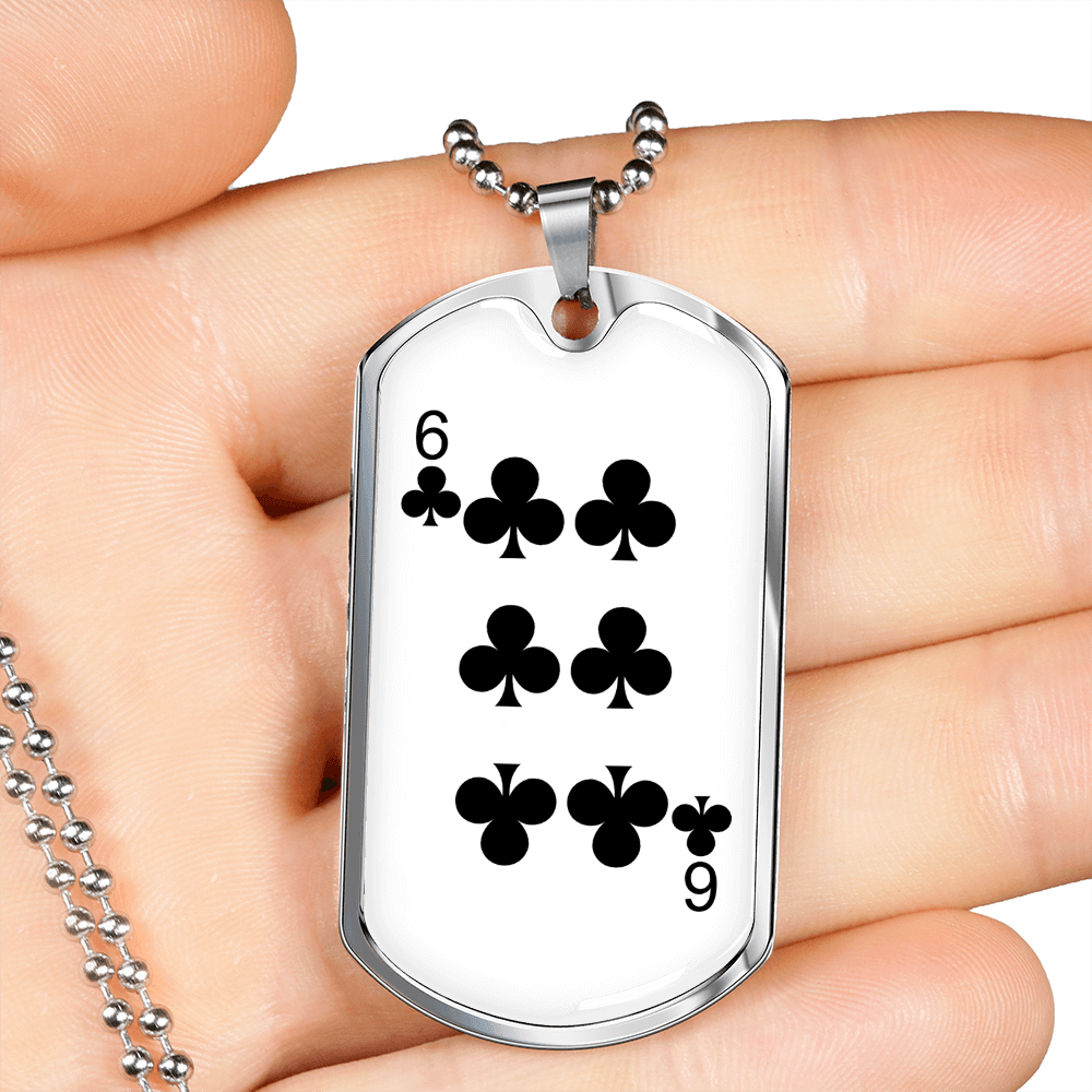 6 of Clubs Gambler Necklace Stainless Steel or 18k Gold Dog Tag 24" Chain-Express Your Love Gifts