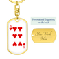6 of Hearts Gambler Keychain Stainless Steel or 18k Gold Dog Tag Keyring-Express Your Love Gifts