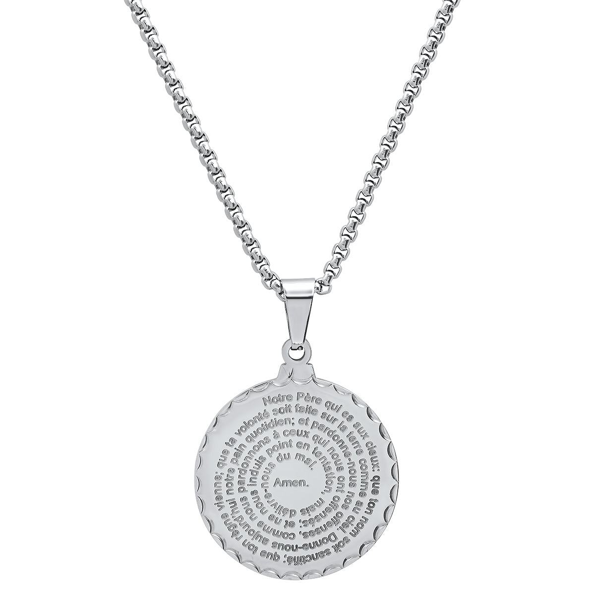 Notre Pere French Prayer Round Pendant Stainless Steel Necklace-Express Your Love Gifts