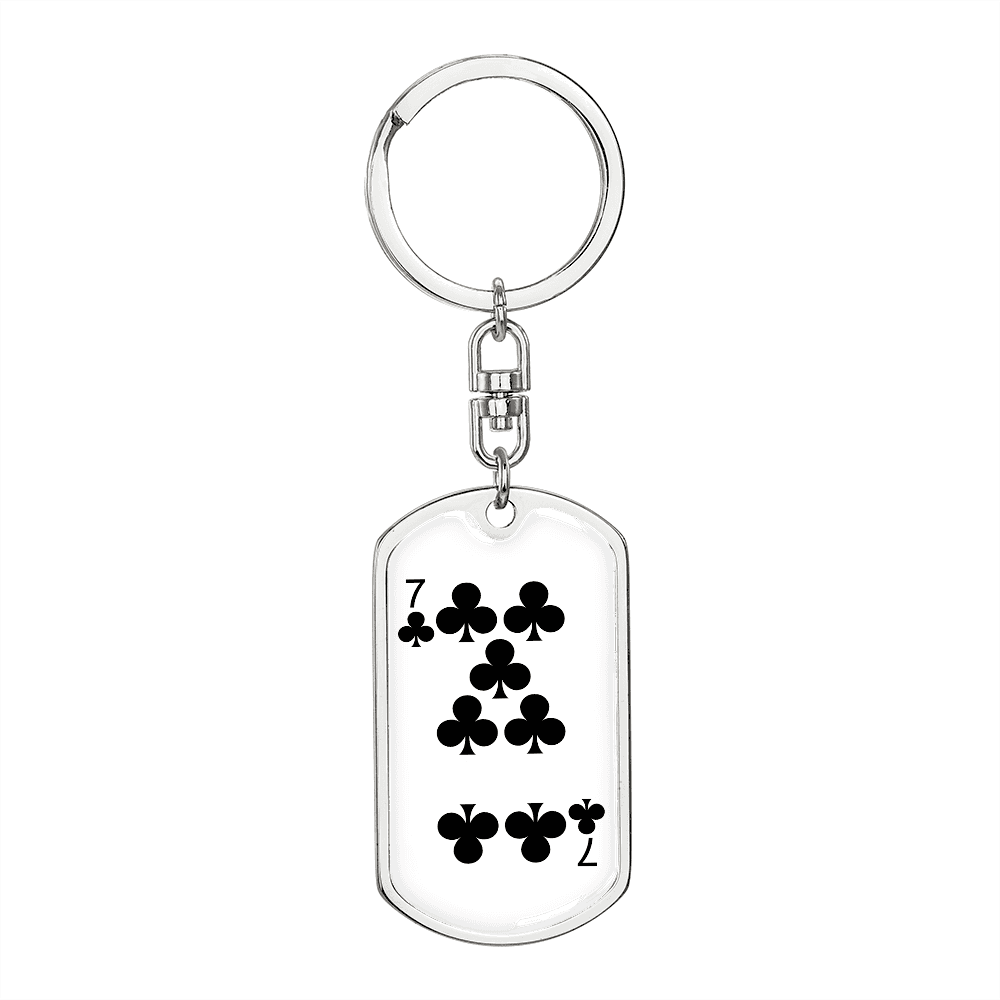 7 of Clubs Gambler Keychain Stainless Steel or 18k Gold Dog Tag Keyring-Express Your Love Gifts