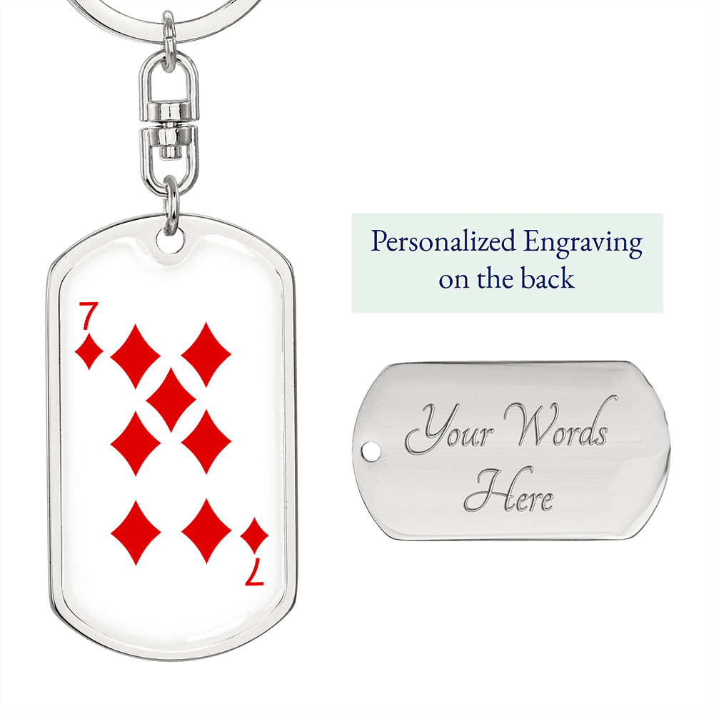 7 of Diamonds Gambler Keychain Stainless Steel or 18k Gold Dog Tag Keyring-Express Your Love Gifts