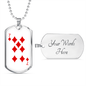 7 of Diamonds Gambler Necklace Stainless Steel or 18k Gold Dog Tag 24" Chain-Express Your Love Gifts