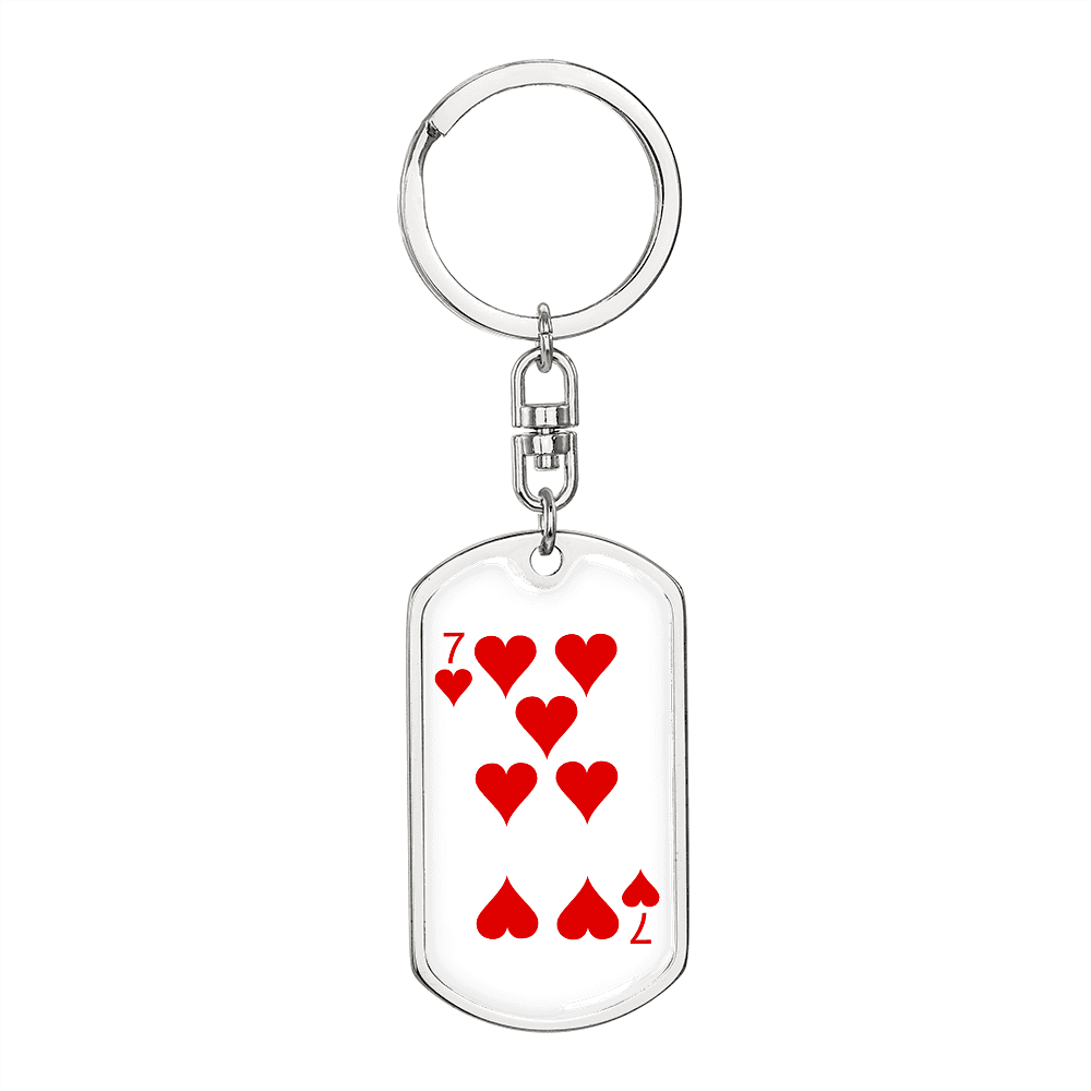 7 of Hearts Gambler Keychain Stainless Steel or 18k Gold Dog Tag Keyring-Express Your Love Gifts