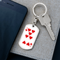 7 of Hearts Gambler Keychain Stainless Steel or 18k Gold Dog Tag Keyring-Express Your Love Gifts