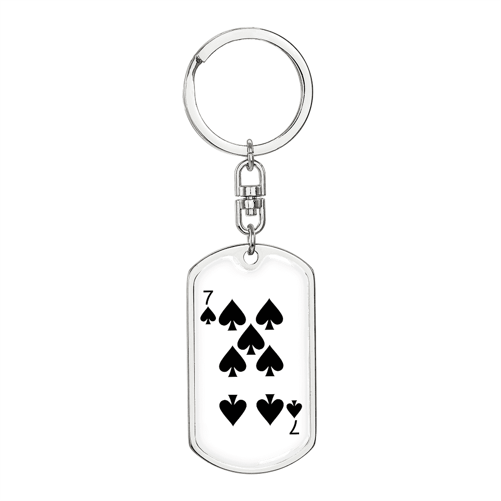 7 of Spades Gambler Keychain Stainless Steel or 18k Gold Dog Tag Keyring-Express Your Love Gifts