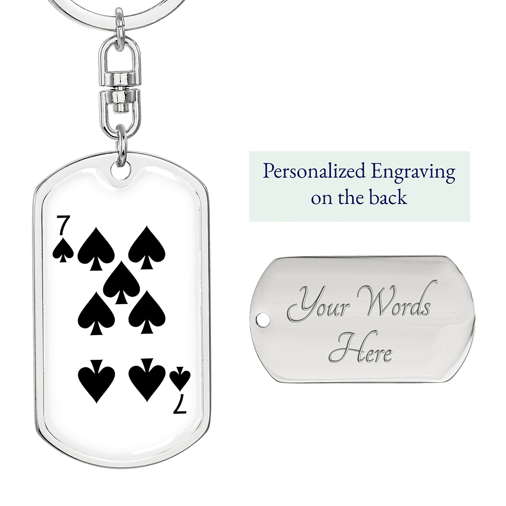 7 of Spades Gambler Keychain Stainless Steel or 18k Gold Dog Tag Keyring-Express Your Love Gifts