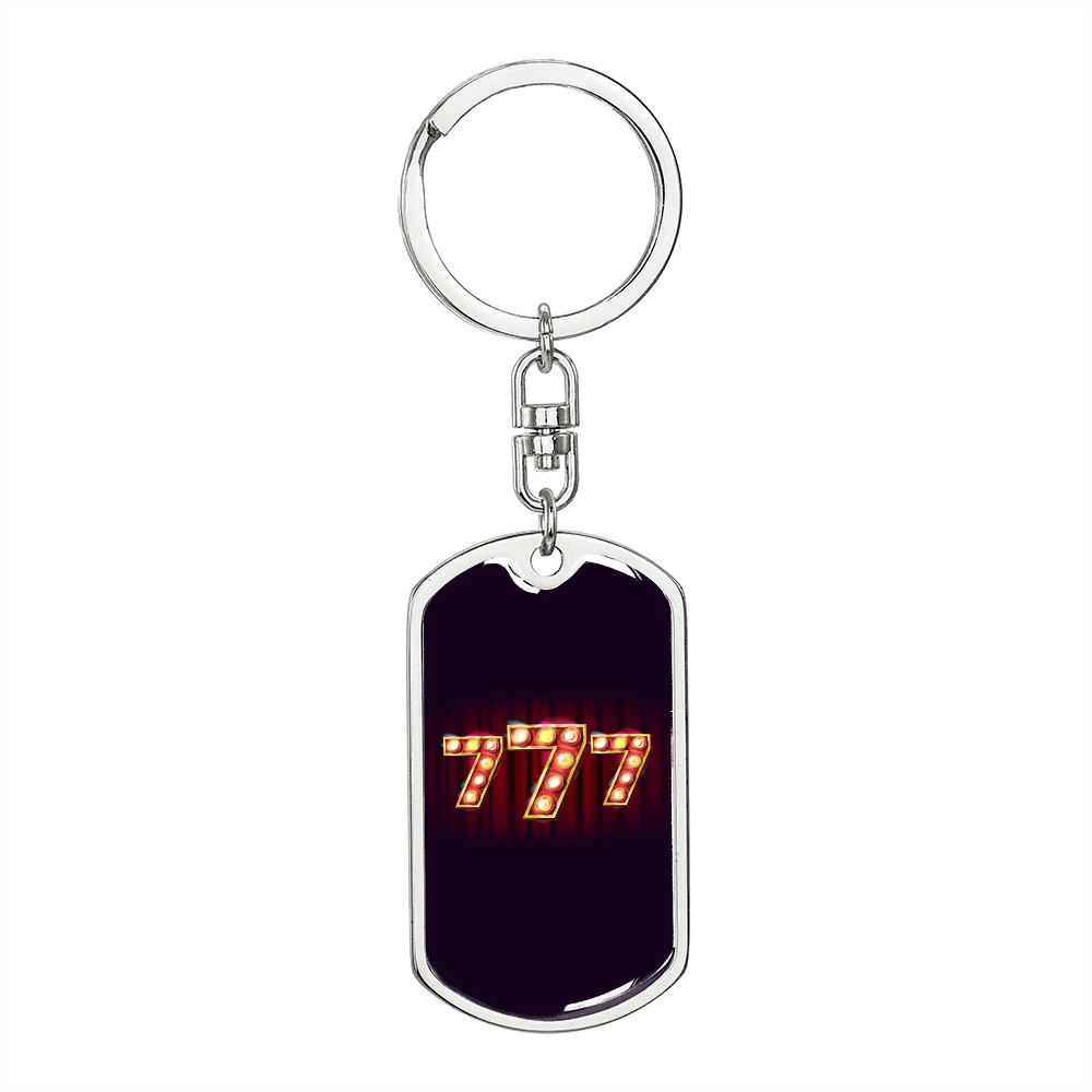777 Gambler Keychain Stainless Steel or 18k Gold Dog Tag Keyring-Express Your Love Gifts
