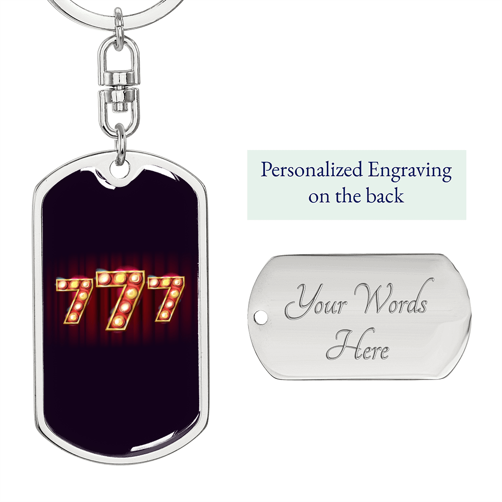 777 Gambler Keychain Stainless Steel or 18k Gold Dog Tag Keyring-Express Your Love Gifts