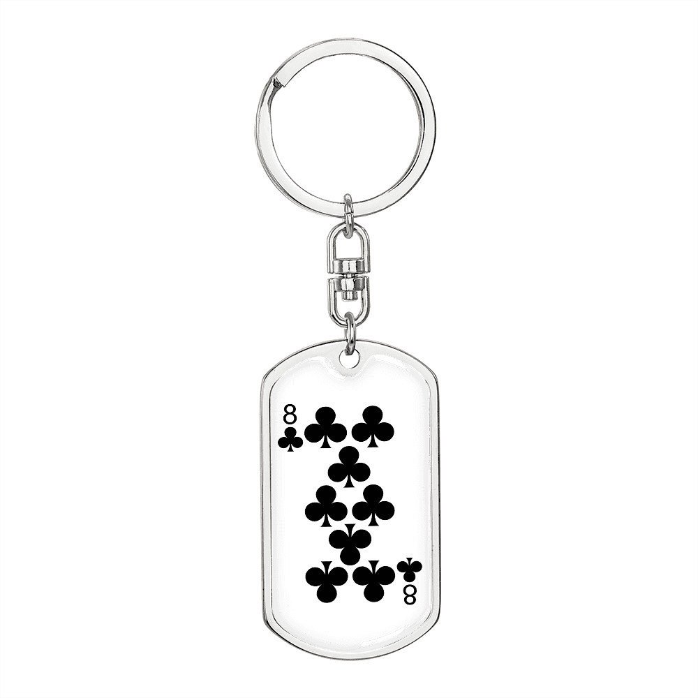 8 of Clubs Gambler Keychain Stainless Steel or 18k Gold Dog Tag Keyring-Express Your Love Gifts
