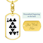 8 of Clubs Gambler Keychain Stainless Steel or 18k Gold Dog Tag Keyring-Express Your Love Gifts