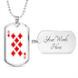 8 of Diamonds Gambler Necklace Stainless Steel or 18k Gold Dog Tag 24" Chain-Express Your Love Gifts