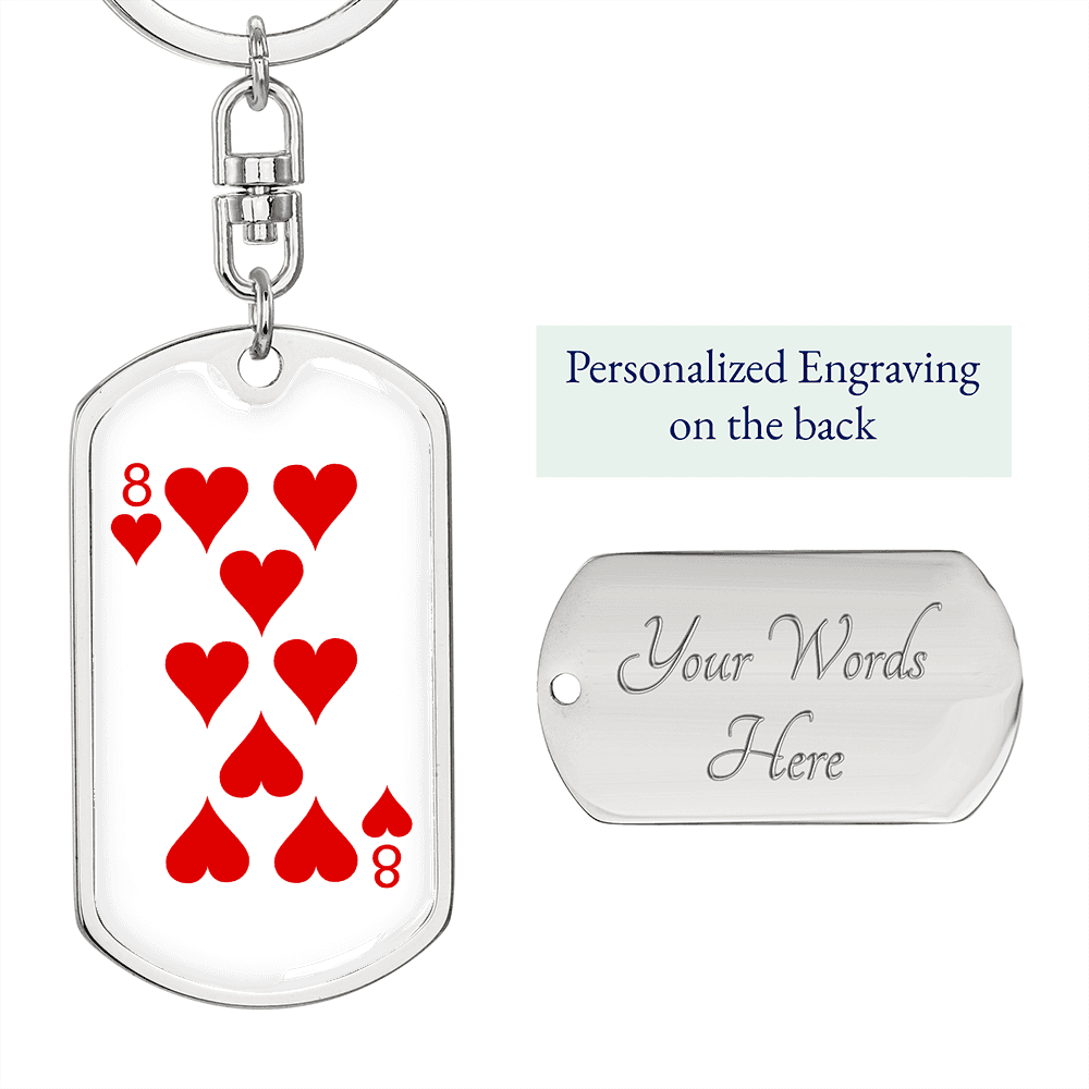 8 of Hearts Gambler Keychain Stainless Steel or 18k Gold Dog Tag Keyring-Express Your Love Gifts