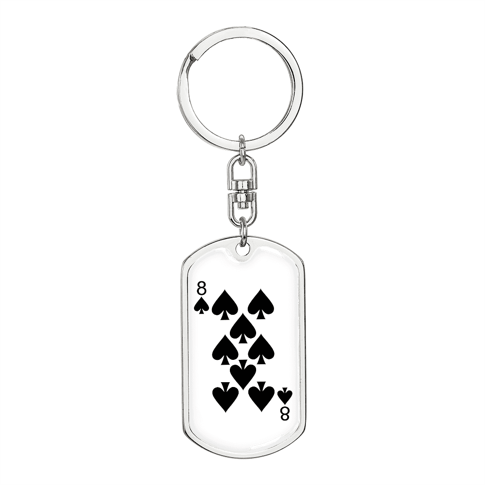 8 of Spades Gambler Keychain Stainless Steel or 18k Gold Dog Tag Keyring-Express Your Love Gifts