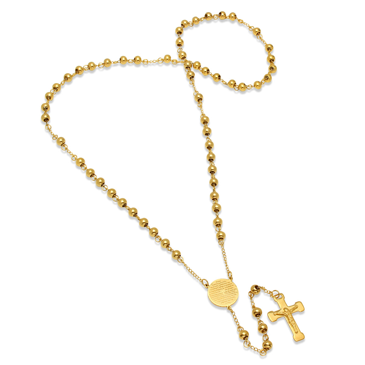 Padre Nuestro Prayer Rosary 18k Gold Plated Stainless Steel Necklace-Express Your Love Gifts