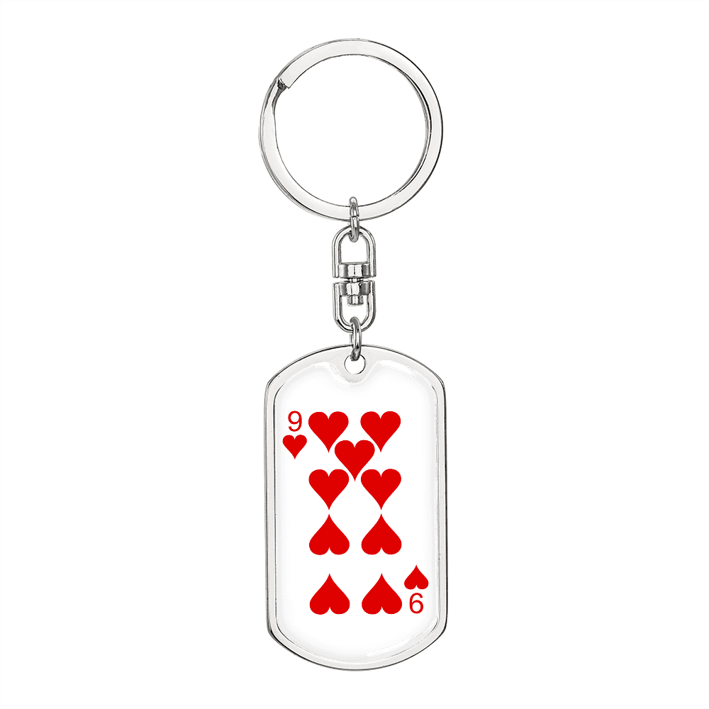 9 of Hearts Gambler Keychain Stainless Steel or 18k Gold Dog Tag Keyring-Express Your Love Gifts