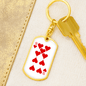 9 of Hearts Gambler Keychain Stainless Steel or 18k Gold Dog Tag Keyring-Express Your Love Gifts