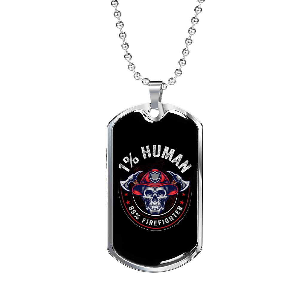 99 Percent Firefighter Gift Stainless Steel or 18k Gold Dog Tag 24" Chain-Express Your Love Gifts