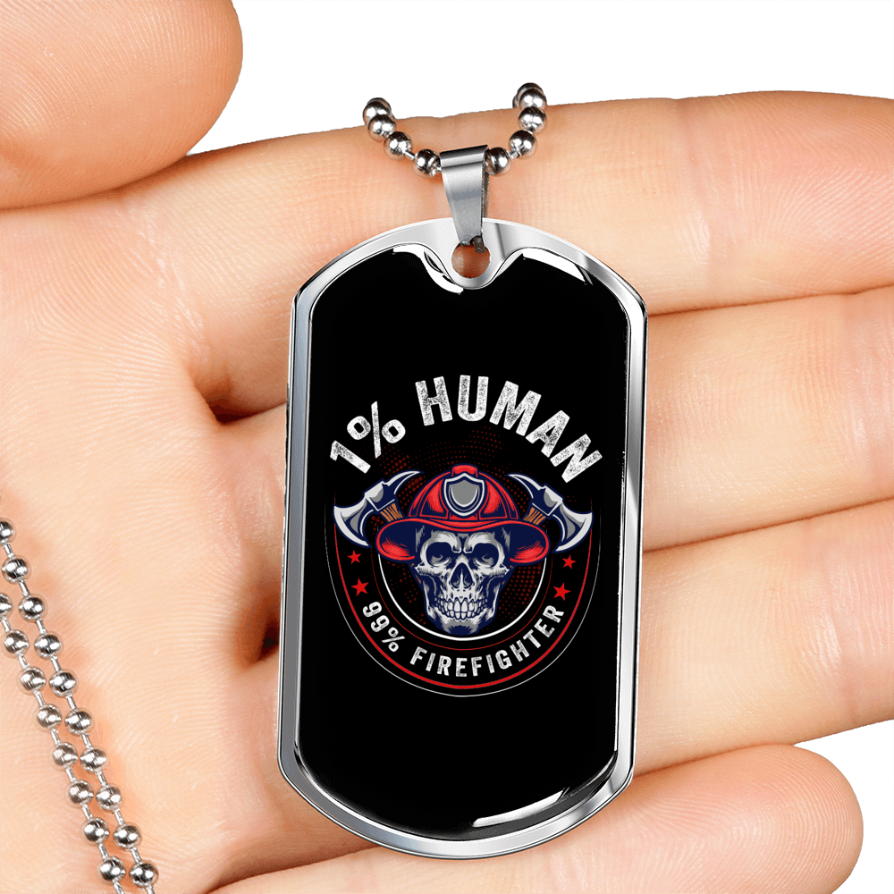 99 Percent Firefighter Gift Stainless Steel or 18k Gold Dog Tag 24" Chain-Express Your Love Gifts