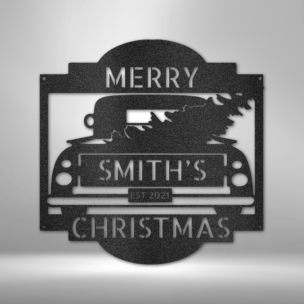 Personalized Christmas Truck Monogram Steel Sign Steel Art Wall Metal Decor-Express Your Love Gifts