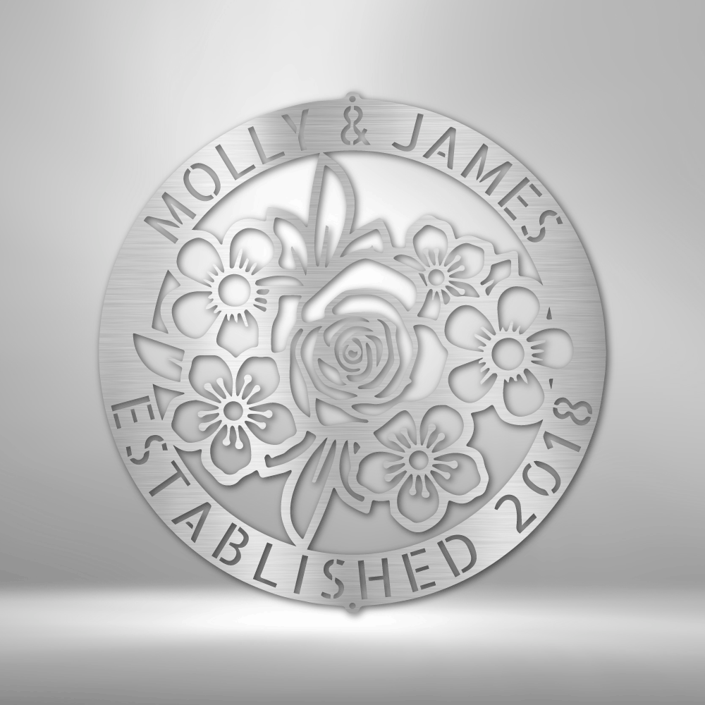 Personalized Floral Ring Monogram Steel Sign Steel Art Wall Metal Decor-Express Your Love Gifts