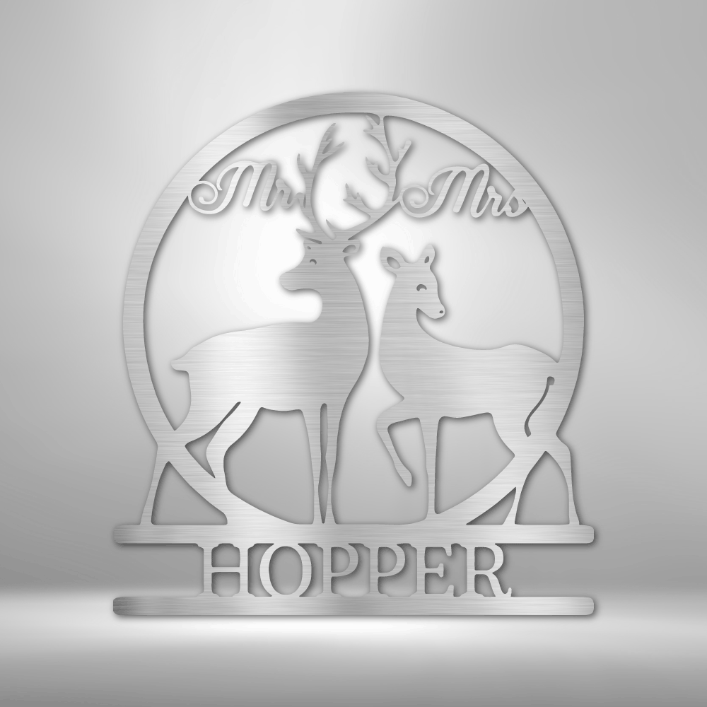 Personalized Mr and Mrs Deer Monogram Steel Sign Steel Art Wall Metal Decor-Express Your Love Gifts