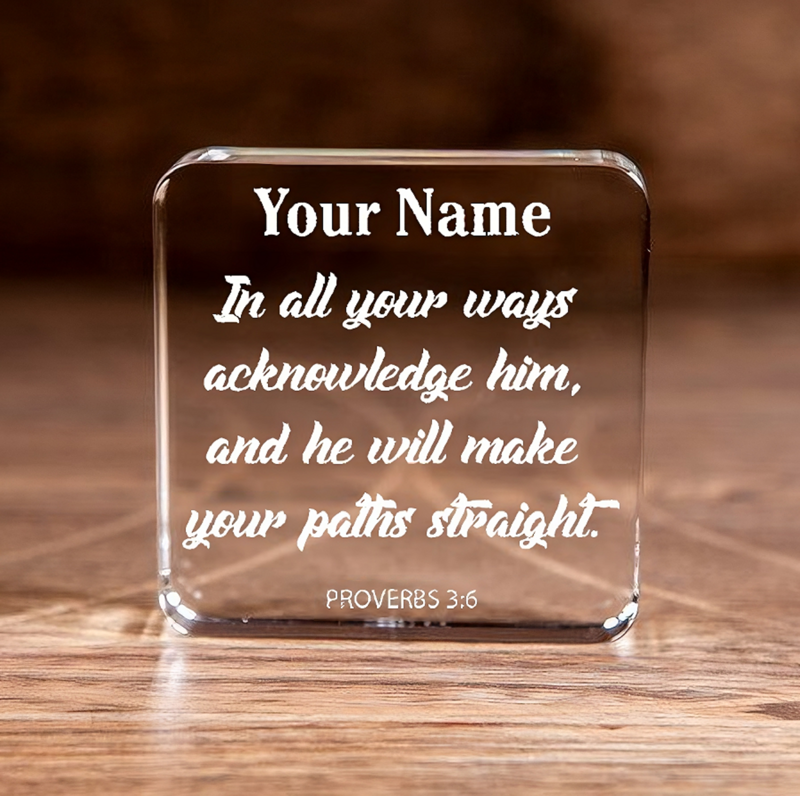 Proverbs 3:6 Acknowledge Him Large Square Crystal Paperweight Personalized Christian Gift-Express Your Love Gifts