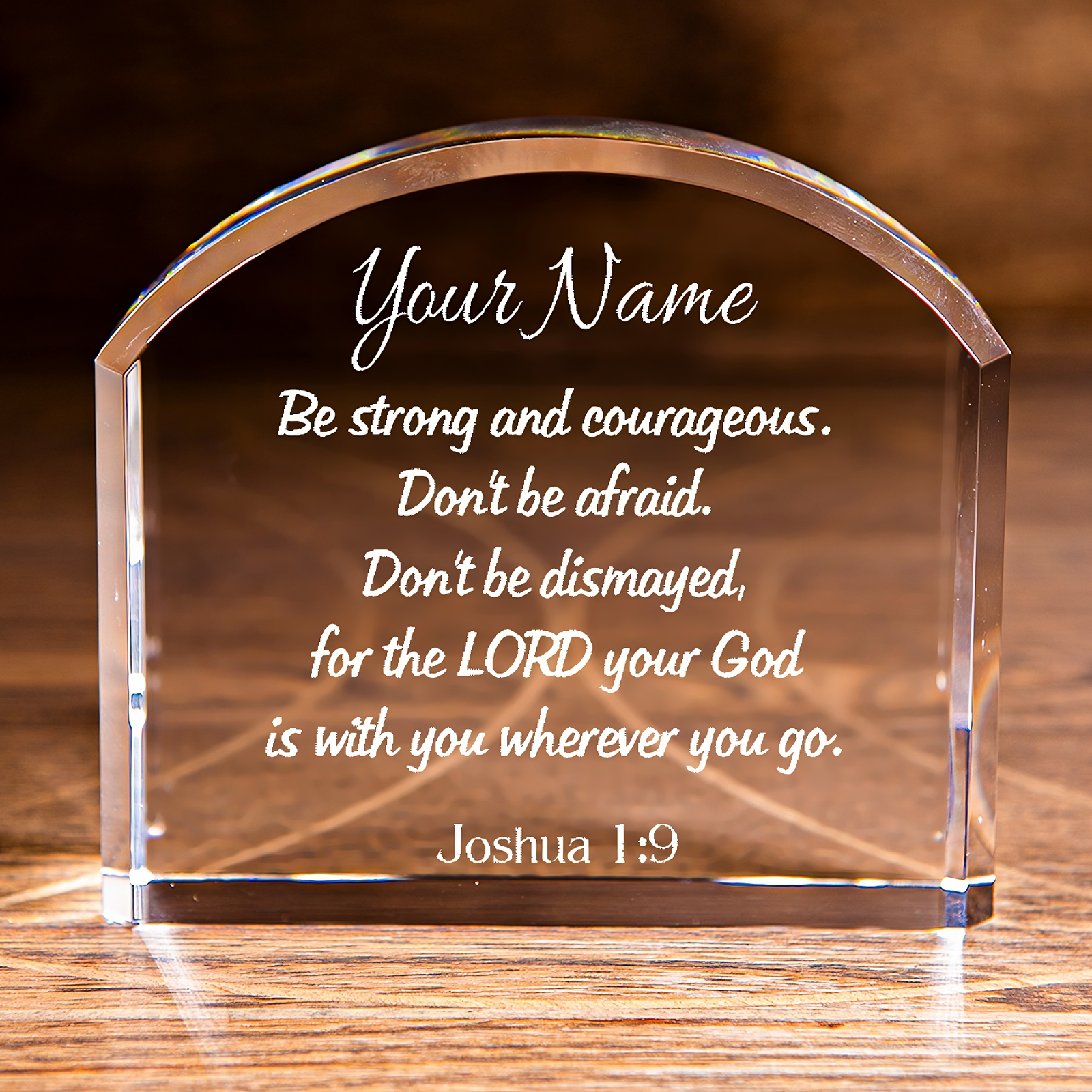Joshua 1:9 Be Strong and Courageous Arch Top Crystal Personalized Christian Gift-Express Your Love Gifts
