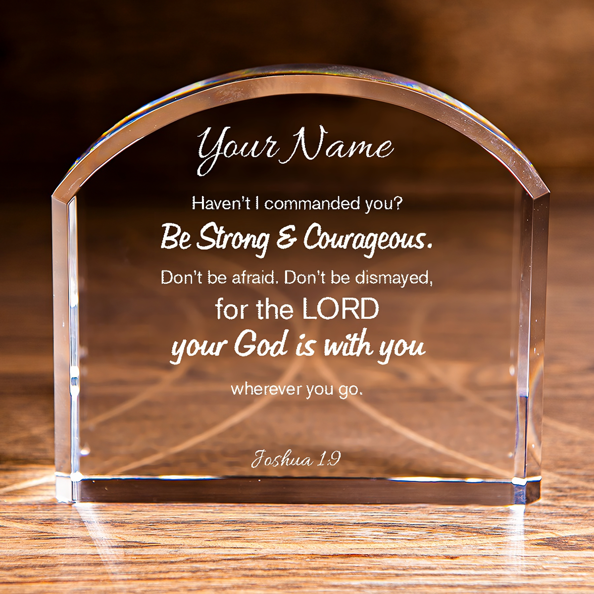Joshua 1:9 Be Bold &amp; Brave Top Crystal Personalized Christian Gift-Express Your Love Gifts