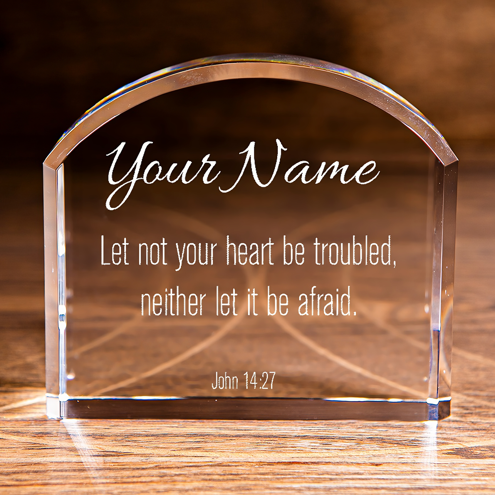 John 14:27 Arch Top Crystal No Fear No Trouble Personalized Christian Gift-Express Your Love Gifts