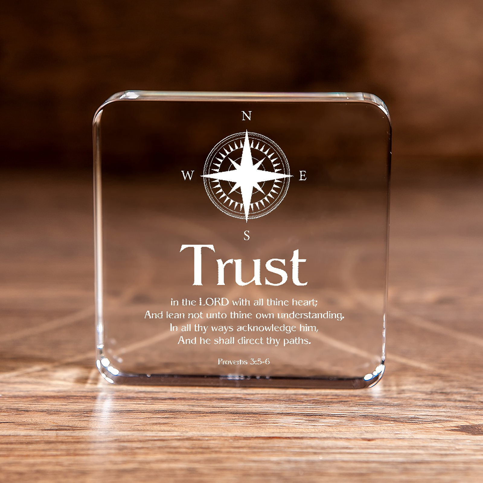 Proverbs 3:5-6 Trust in the Lord Direct His Paths Square Crystal Paperweight Christian Gift-Express Your Love Gifts