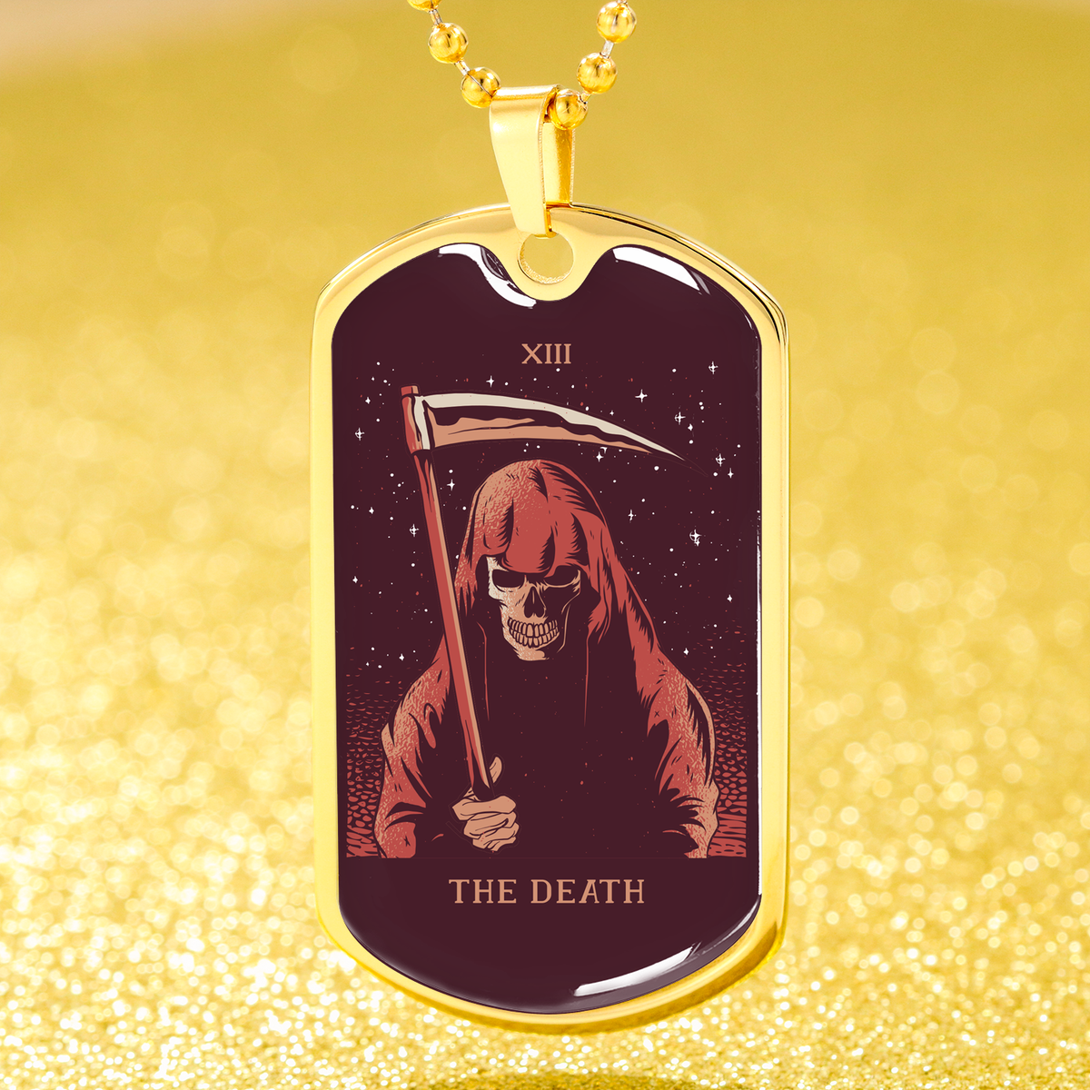 Tarot Card Necklace The Death Stainless Steel or 18k Gold Dog Tag 24"-Express Your Love Gifts