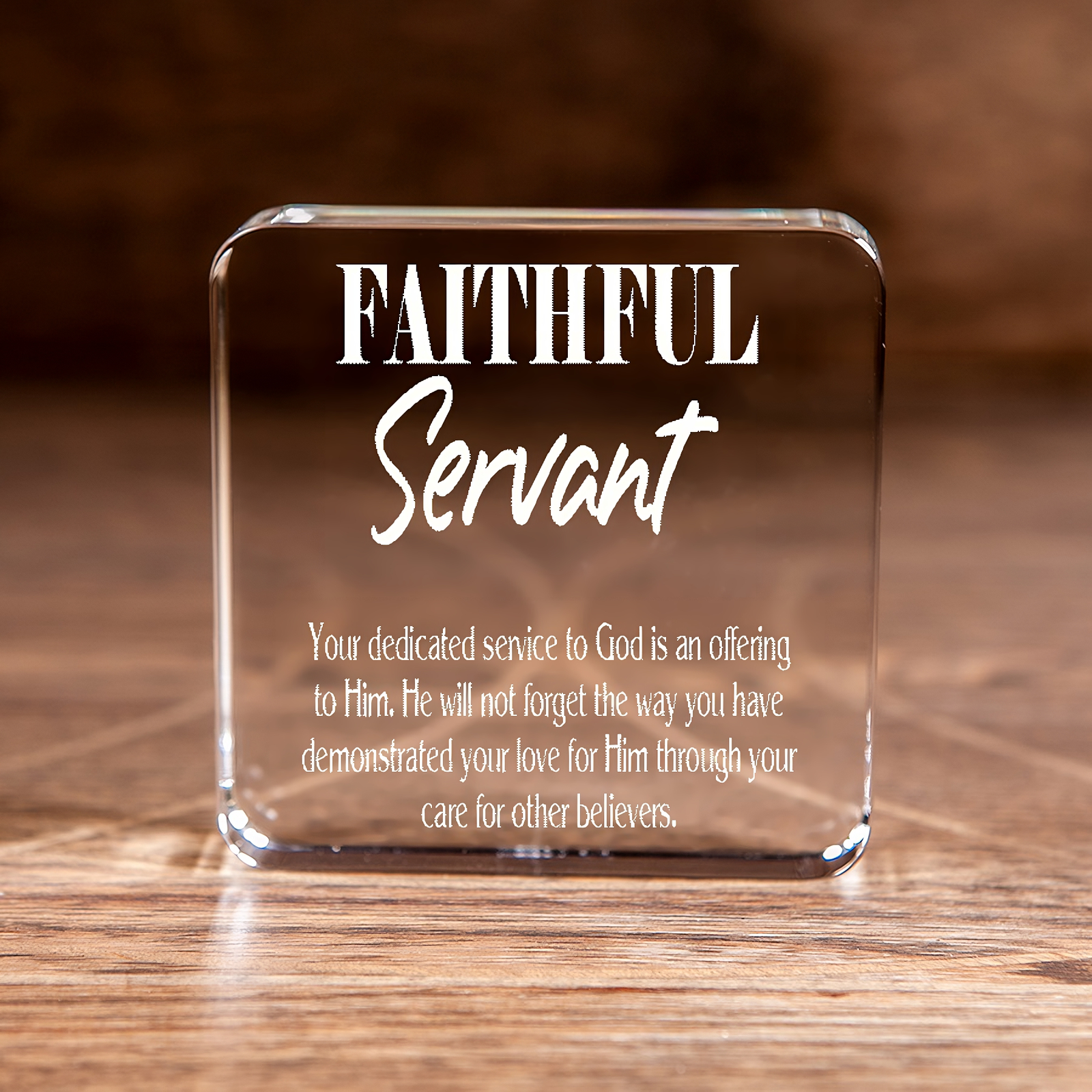 Hebrews 6:10 & Philippians 2:17 The Faithful Servant Large Square Crystal Paperweight Christian Gift-Express Your Love Gifts