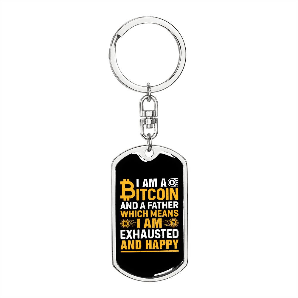 A Bitcoin Father Crypto Keychain Stainless Steel or 18k Gold Dog Tag Keyring-Express Your Love Gifts