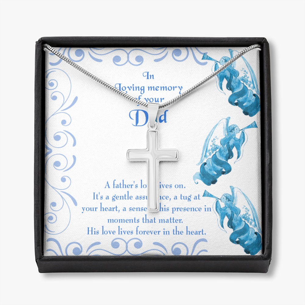 A Father's Love Lives On Dad Memorial Gift Dad Memorial Cross Necklace Sympathy Gift Loss of Father Condolence Message Card-Express Your Love Gifts
