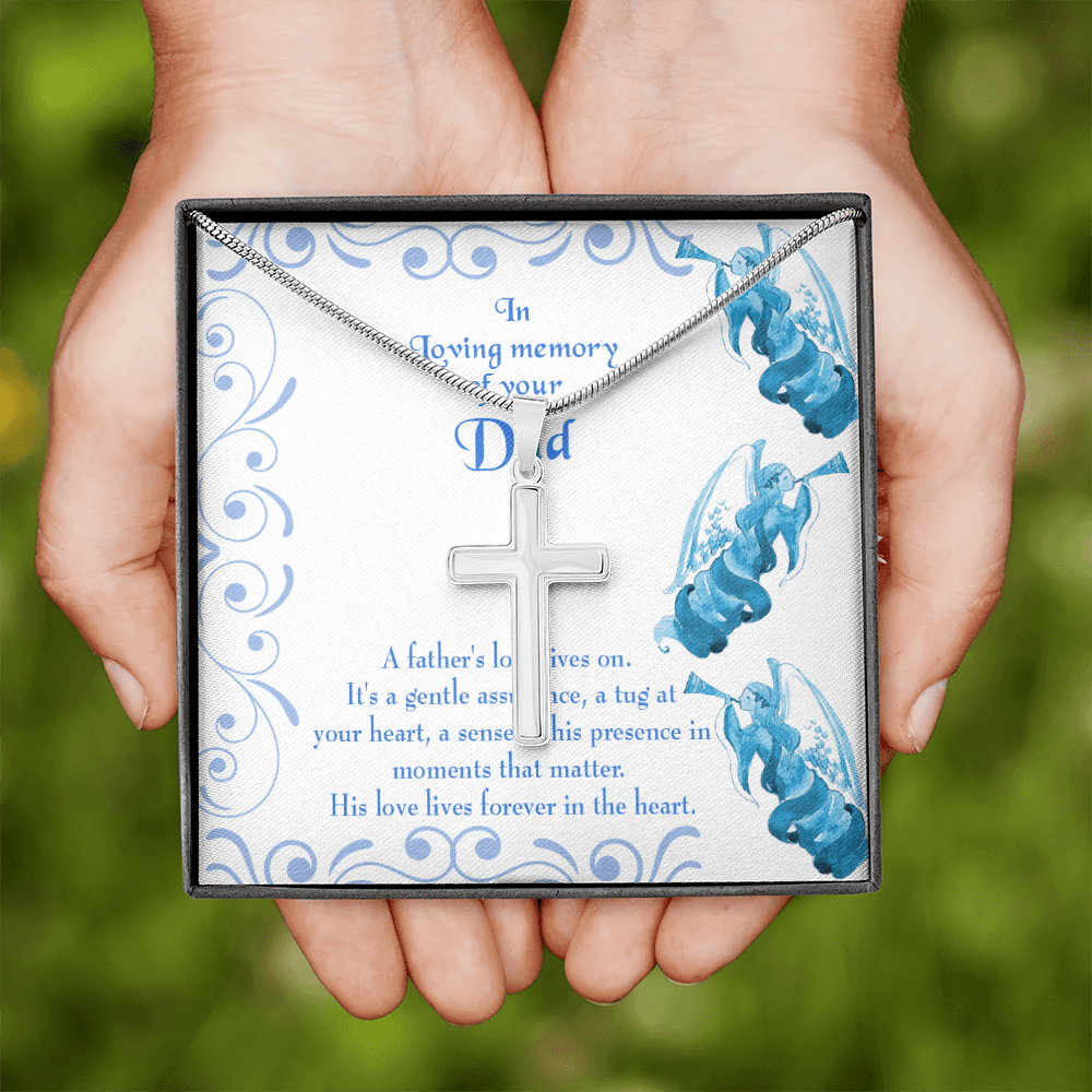 A Father's Love Lives On Dad Memorial Gift Dad Memorial Cross Necklace Sympathy Gift Loss of Father Condolence Message Card-Express Your Love Gifts