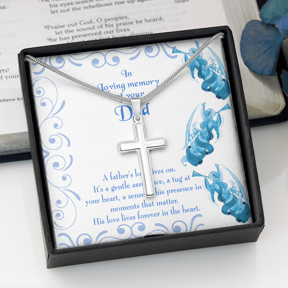 A Father's Love Lives On Dad Memorial Gift Dad Memorial Cross Necklace Sympathy Gift Loss of Father Condolence Message Card-Express Your Love Gifts