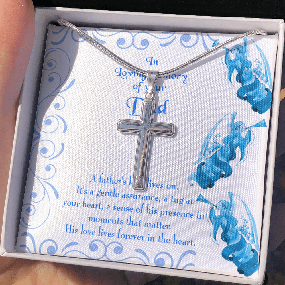 A Father's Love Lives On Dad Memorial Gift Dad Memorial Cross Necklace Sympathy Gift Loss of Father Condolence Message Card-Express Your Love Gifts