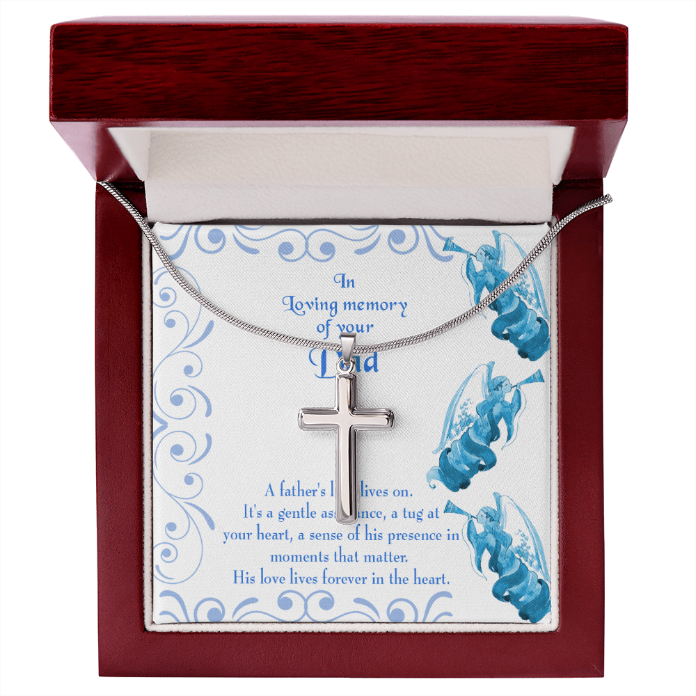 A Father's Love Lives On Dad Memorial Gift Dad Memorial Cross Necklace Sympathy Gift Loss of Father Condolence Message Card-Express Your Love Gifts