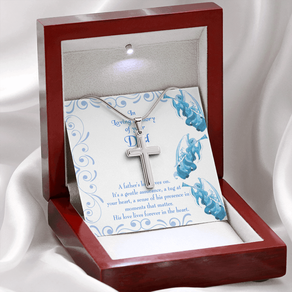 A Father's Love Lives On Dad Memorial Gift Dad Memorial Cross Necklace Sympathy Gift Loss of Father Condolence Message Card-Express Your Love Gifts