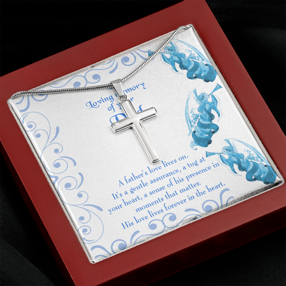 A Father's Love Lives On Dad Memorial Gift Dad Memorial Cross Necklace Sympathy Gift Loss of Father Condolence Message Card-Express Your Love Gifts