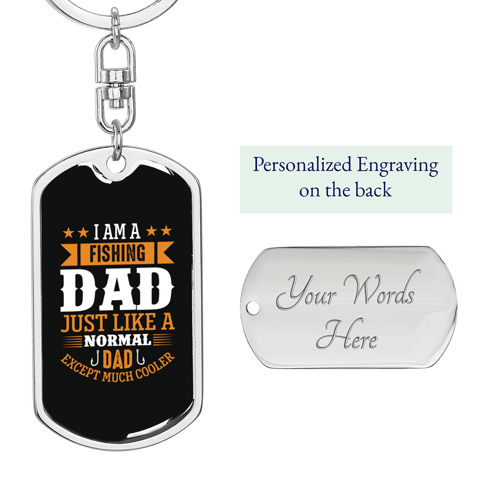 A Fishing Dad Keychain Stainless Steel or 18k Gold Dog Tag Keyring-Express Your Love Gifts