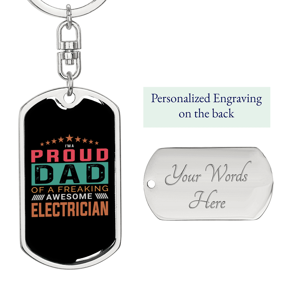 A Freaking Awesome Electrician Swivel Keychain Dog Tag Stainless Steel or 18k Gold-Express Your Love Gifts