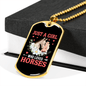 A Girl Loves Horses Horse Necklace Stainless Steel or 18k Gold Dog Tag 24" Chain-Express Your Love Gifts