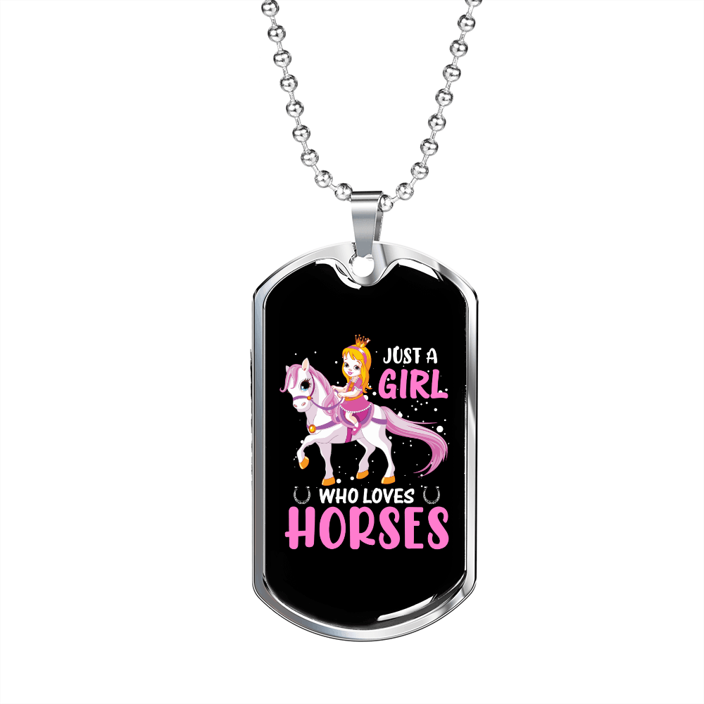 A Girl Loves Horses Purple Horse Necklace Stainless Steel or 18k Gold Dog Tag 24" Chain-Express Your Love Gifts
